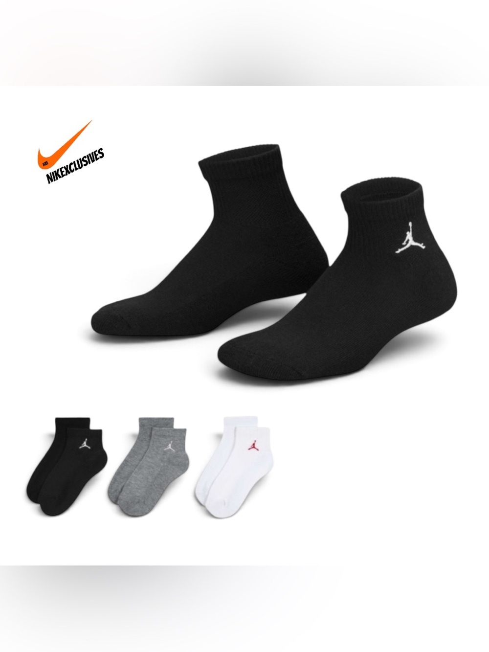 Jordan Men's Black, Gray & White Athletic Ankle Socks - 3-Pack